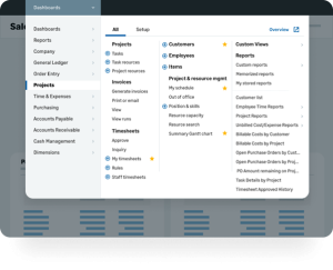 Sage Intacct Project Accounting 5 Projects Menu